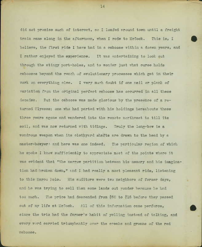Frank Shoemaker Narratives, Dundy, Hitchcock, Redwillow, Furnas Counties, 1912