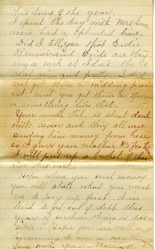 Handwritten 3 page letter from Marcia Bruner to Lawrence Bruner, "this time of the year. I spent the day with Mrs..."