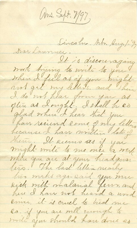 Handwritten 5 page letter from Marcia Bruner to Lawrence Bruner, "It is discouraging work trying to…"