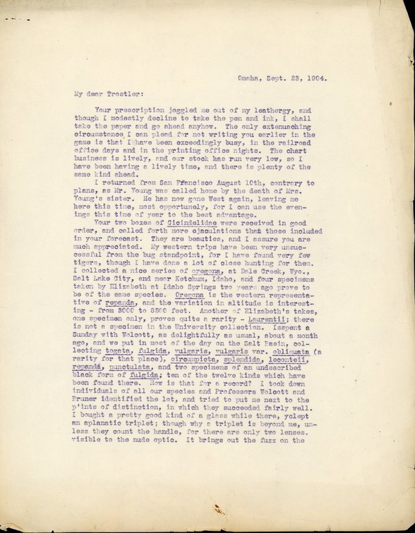 Typewritten letter, 2 pages, from unknown (likely Frank H. Shoemaker) to I.S. [Isador] Trostler, "Your prescription joggled me out of my leathery, and though I modestly decline to take the pen and ink, I shall take the paper and go ahead anyhow."