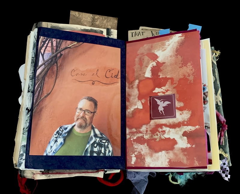 A mixed-media collage featuring a portrait and abstract elements, with the text "Casa el Cid" prominently displayed.