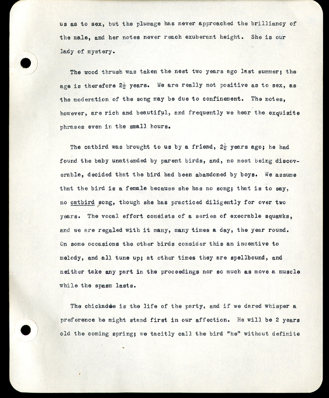 Frank H. Shoemaker typescript narrative, 29 pages,  on the bird room in Omaha home, with details on bird and insects.