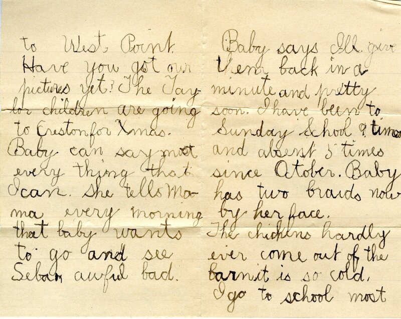 Handwritten 2 page letter from Helen Bruner to Lawrence Bruner, "It is snowing very hard here and we have to…"