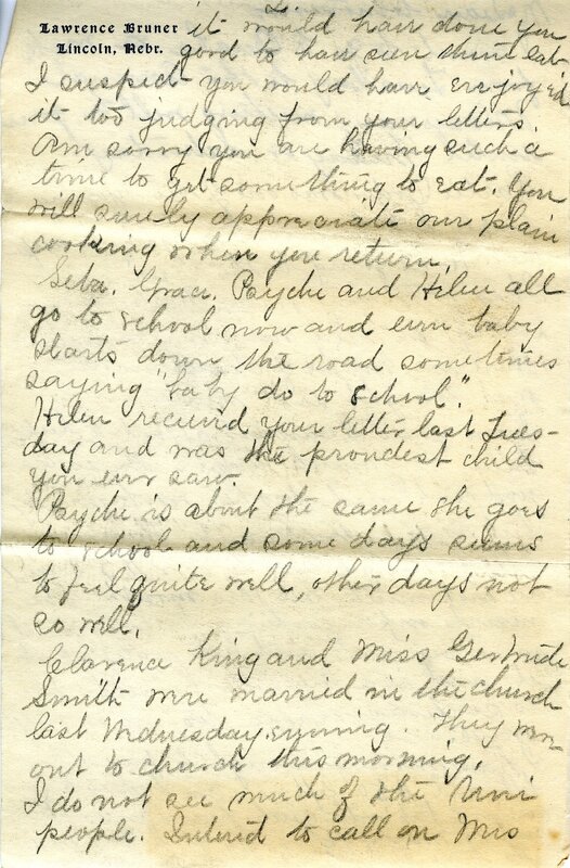 Handwritten 8 page letter from Marcia Bruner to Lawrence Bruner, "It seems harder every Sunday…"