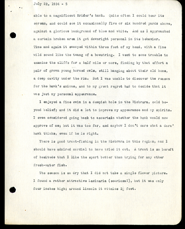 Frank H. Shoemaker typescript, 8 pages, on trip to Agate Springs Ranch with bird list.