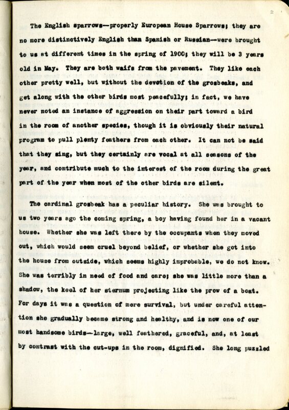 Frank H. Shoemaker typescript, 23 pages, on the bird-room in Omaha home