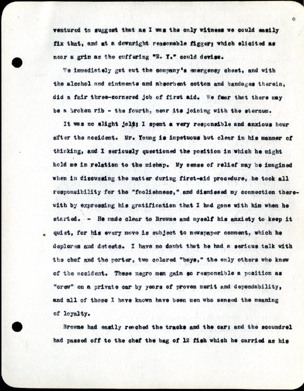 Frank H. Shoemaker typescript, 19 pages, noted on front page as "Have selected from my pocket day-dooks items pertaining to my leisure activities while on trips as private secretary to General Auditor of U.P.-S.P. and affiliates."