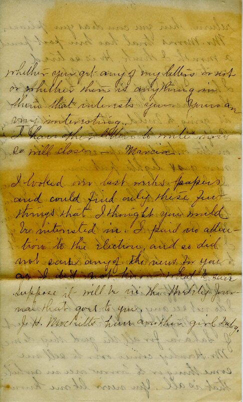 Handwritten 5 page letter from Marcia Bruner to Lawrence Bruner, "I will try to write a few lines today..."