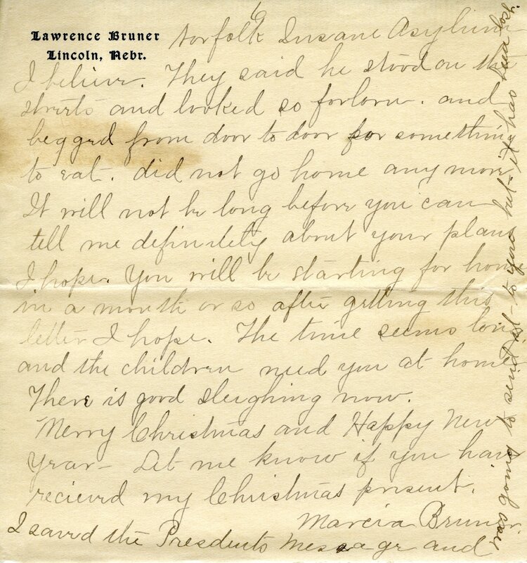 Handwritten 11 page letter from Marcia Bruner to Lawrence Bruner, "Today is Friday, but I thought I would…"