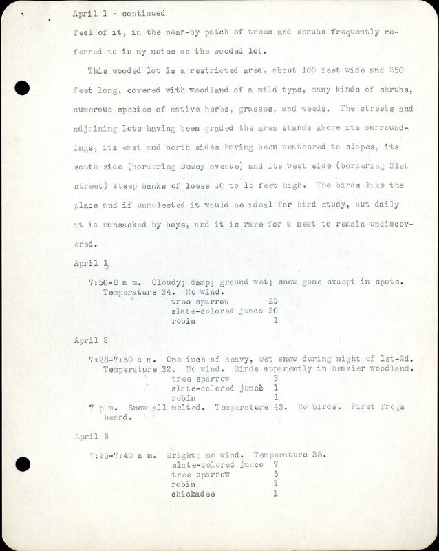 Frank H. Shoemaker typescript, 11 pages, on birds living in bird room in Omaha home with a list of birds in general Omaha region.