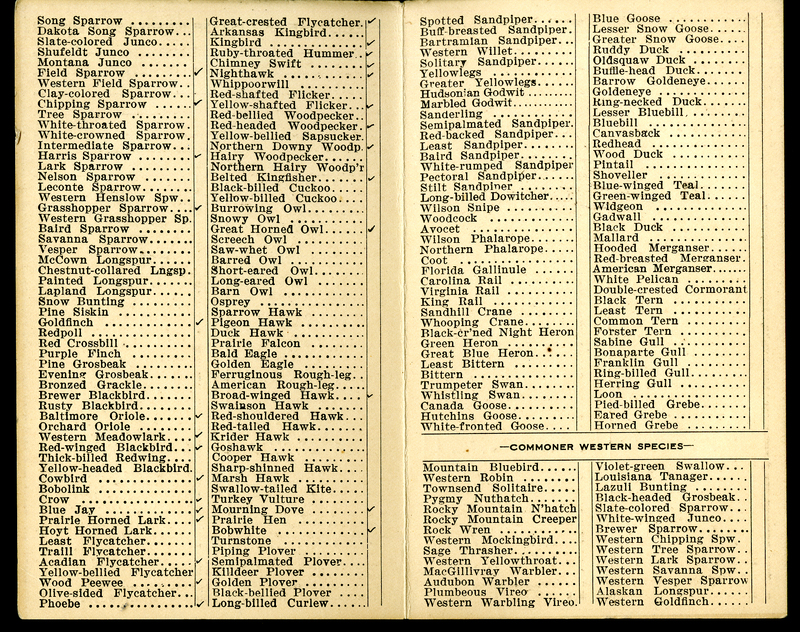 Frank H. Shoemaker bird record, sited on May 16, 1909, in Sarpy County, Nebraska, and recorded on the "Field Check List of  Nebraska Birds."