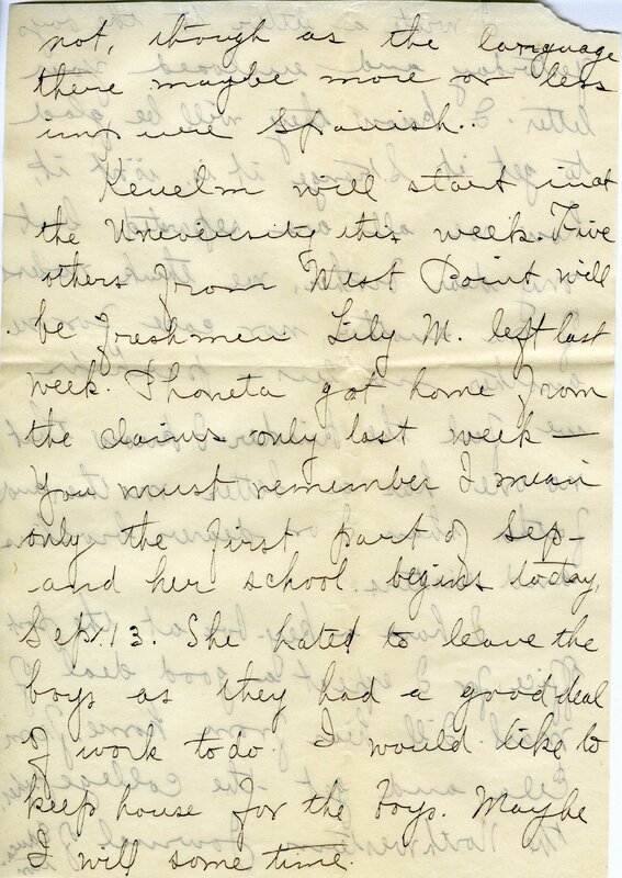 Handwritten 10 page letter from Amy Bruner to Lawrence Bruner, "You see by the heading that I am at Wisner…"
