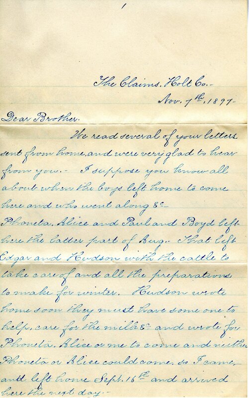 Handwritten 10 page letter from Lillie C. Bruner to Lawrence Bruner, "We read several of your letters sent from home…"