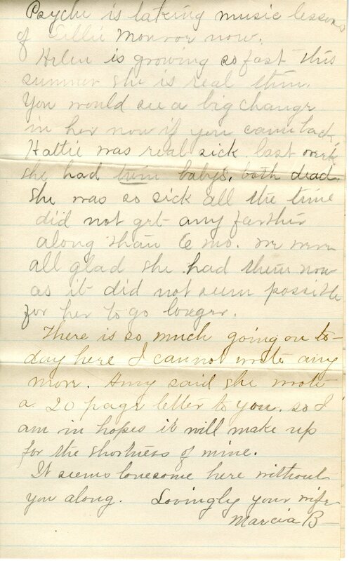 Handwritten 3 page letter from Marcia Bruner, "Well you see I have arrived here…"