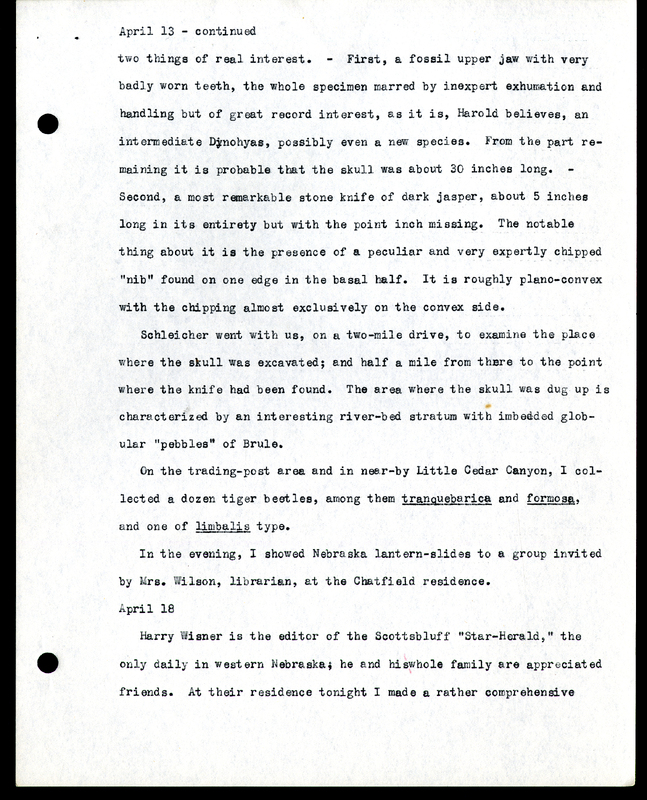 Frank H. Shoemaker typescript, 9 pages, on Wildcat Range and owls, fossils, and lantern slides.