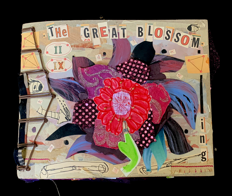 A vibrant collage featuring a large, stylized flower with the words "The Great Blossom" prominently displayed at the top.
