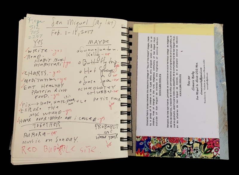 A handwritten list from February 1-11, 2017, with various notes and checkmarks, accompanied by a note about a Day of the Dead collage and a photo credit.