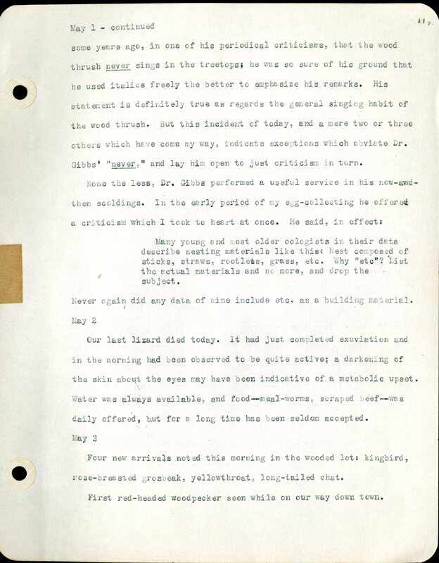 Frank H. Shoemaker typescript, 46 pages, detailing bird sightings, field trips, photography, and associated activities in Omaha, Nebraska.