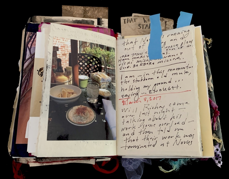 A collage of a photograph and handwritten notes, featuring a meal setting and personal reflections.