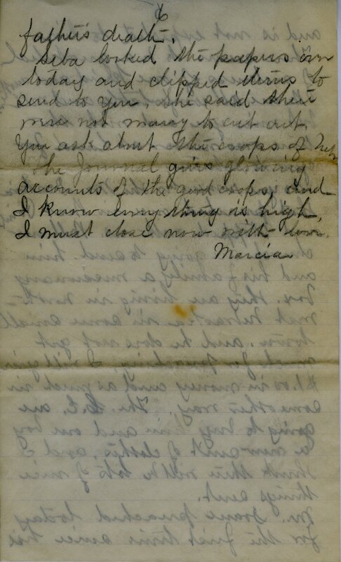 Handwritten 6 page letter from Marcia Bruner to Lawrence Bruner, "It is again Sunday and I thought I would write to you…"