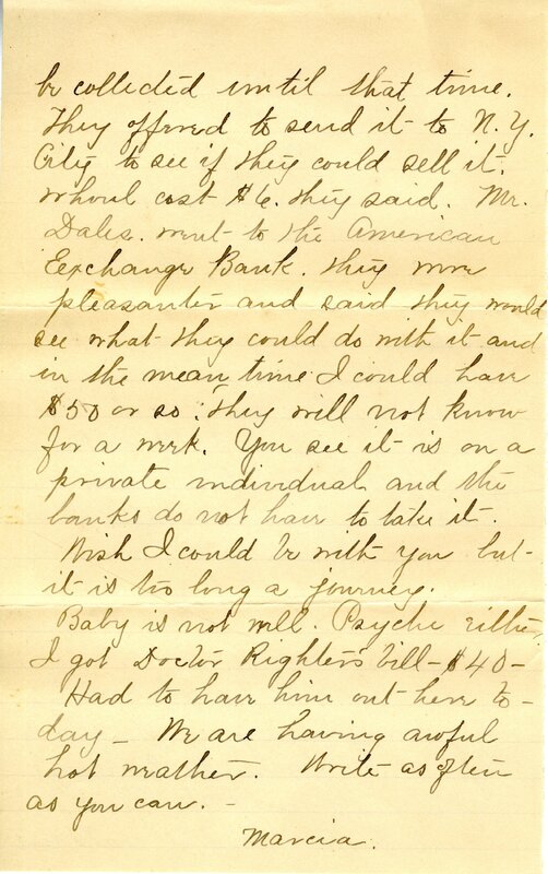 Handwritten 2 page letter from Marcia Bruner to Lawrence Bruner, "Your letter of June 16 just came…"