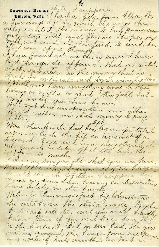 Handwritten 5 page letter from Marcia Bruner to Lawrence Bruner, "I think I will have to change the day that I write…"