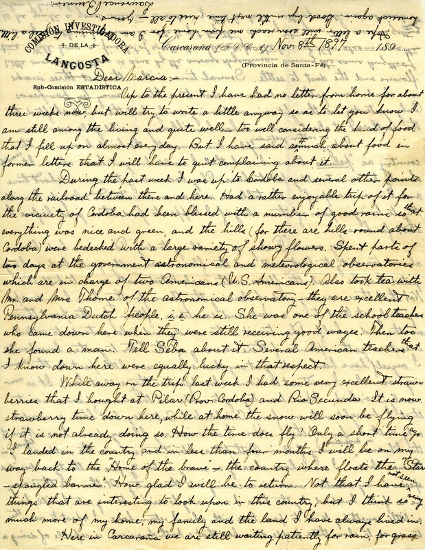 Handwritten 2 page letter from Lawrence Bruner to Marcia Bruner, "At to the present I have had no letter from home for about three weeks now..."