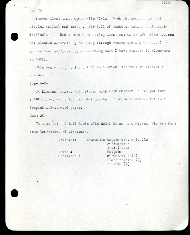Frank H. Shoemaker typescript, 3 pages,  on Woodlawn Cemetary and Branson Woods, including biplane trip over Lincoln, Nebraska.