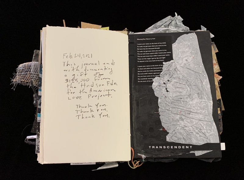A journal entry documenting a gift of $125,000 from the Hudson Fdn. for the American Love Project, dated February 24, 2021.