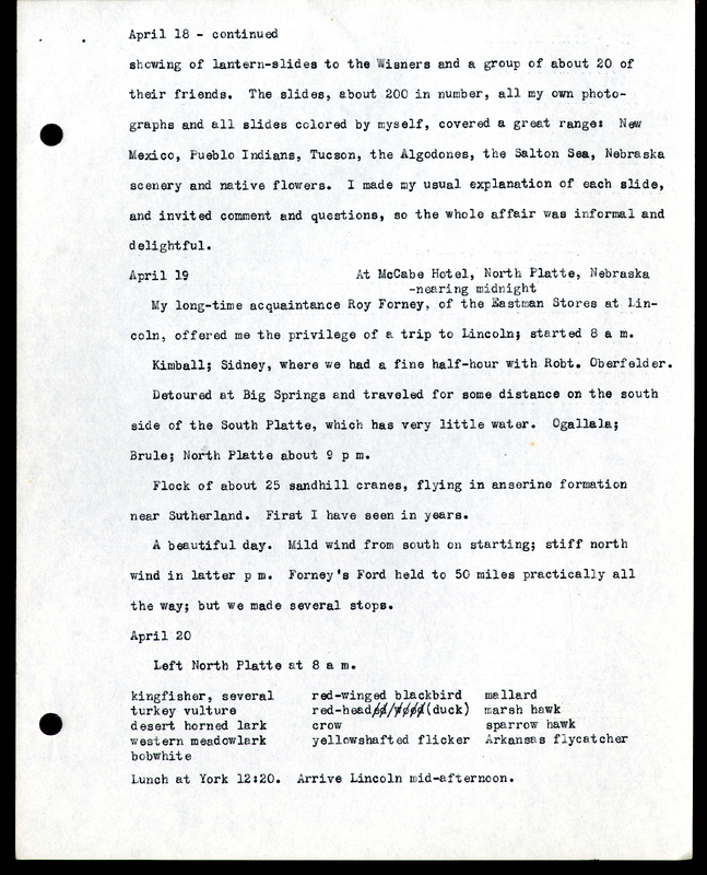 Frank H. Shoemaker typescript, 9 pages, on Wildcat Range and owls, fossils, and lantern slides.