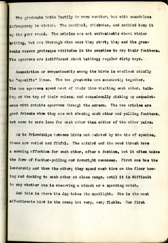 Frank H. Shoemaker typescript, 23 pages, on the bird-room in Omaha home