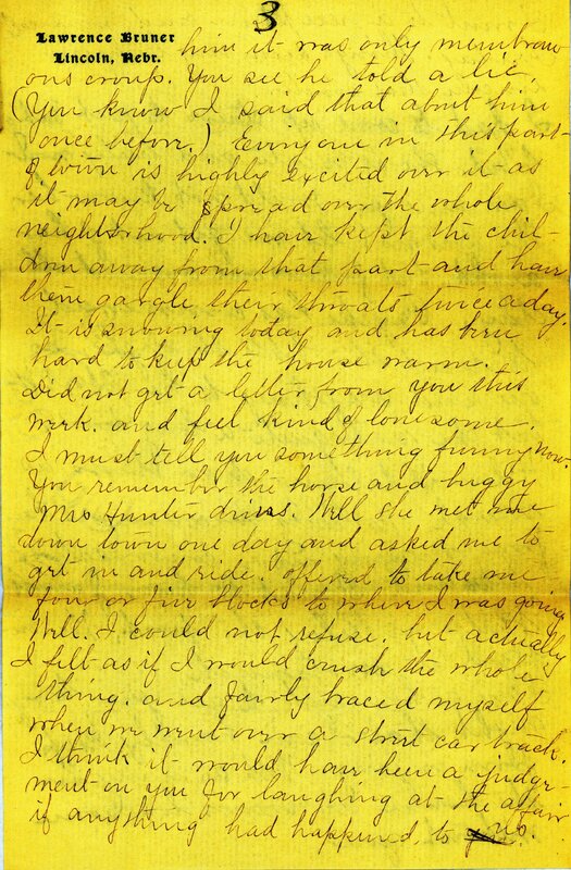 Handwritten 5 page letter from Marcia Bruner to Lawrence Bruner, "I will try to write a few lines today..."