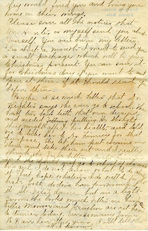 Handwritten 4 page letter from Marcia Bruner to Lawrence Bruner, "I will send you more clippings from the papers…"