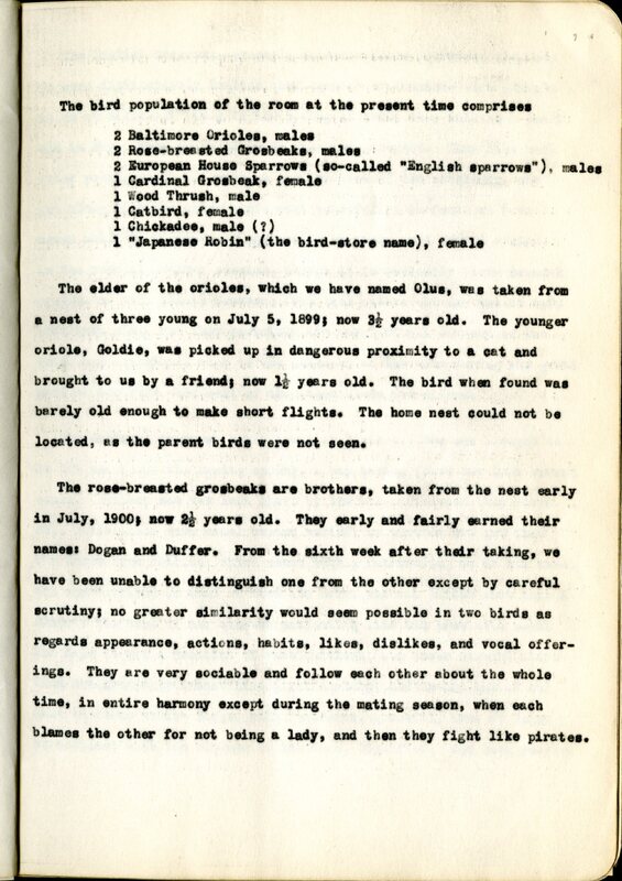 Frank H. Shoemaker typescript, 23 pages, on the bird-room in Omaha home