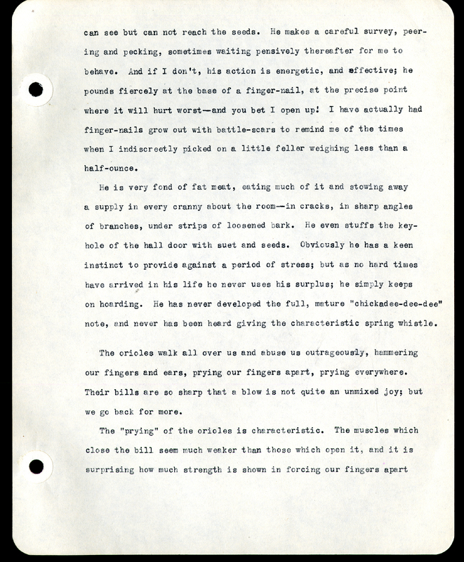 Frank H. Shoemaker typescript narrative, 29 pages,  on the bird room in Omaha home, with details on bird and insects.