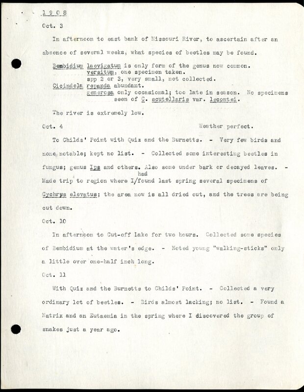 Frank H. Shoemaker typescript, 12 pages, on collecting trips along the west coast and in Omaha and Lincoln, Nebraska,  in Califorina, Idaho, Oregon,  and Arizona.