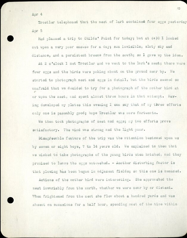 Frank H. Shoemaker typescript, 32 pages, detailing bird sightings, field trips, photography, and associated activities in Omaha, Nebraska.