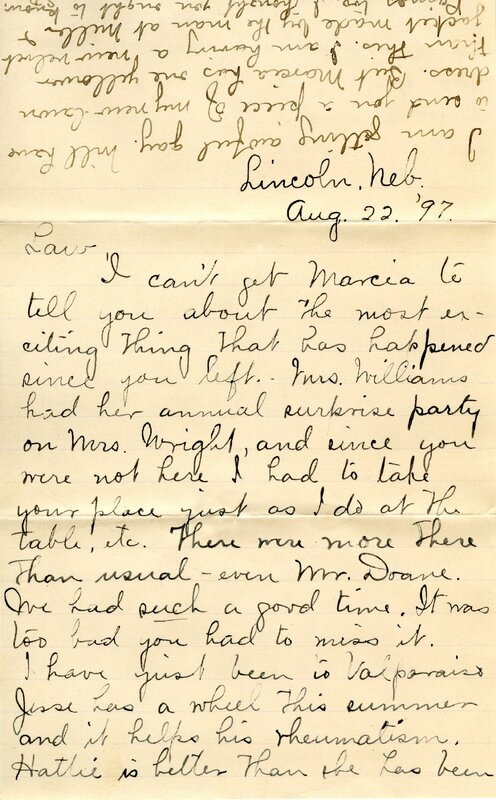Handwritten 2 page letter from Seba Dewell to Lawrence Bruner, "I can't get Marcia to tell you about…"