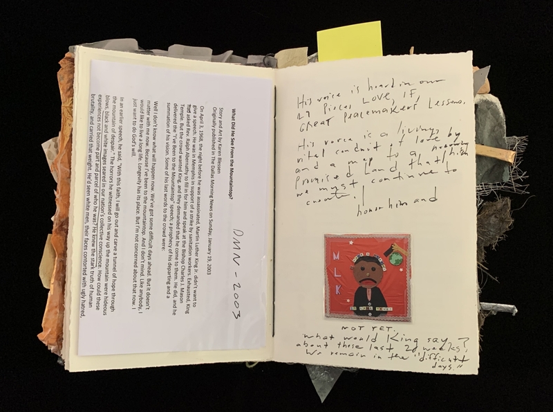 A handwritten page with a small illustration and text discussing MLK Jr. and his legacy.
