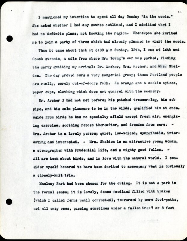 Frank H. Shoemaker typescript, 19 pages, noted on front page as "Have selected from my pocket day-dooks items pertaining to my leisure activities while on trips as private secretary to General Auditor of U.P.-S.P. and affiliates."