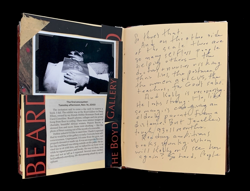 A handwritten page from a scrapbook or journal, featuring a photograph and text discussing a personal encounter and reflections on recovery and caregiving.