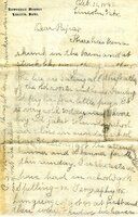 Handwritten 2 page letter from Psyche Bruner to Lawrence Bruner, "There has been a skunk in the barn…"