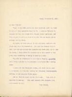Typewritten letter, 1 page, from Frank H. Shoemake) to Robert H. Wolcott, "Yours of the 25th ultimo was duly received, and I am sorry to have so long neglected reply to it. I enclose 50¢ coine in payment for the pins which Prof. Bruner kinly furnished, and will be glad to have you hand it to him with my thanks and my apology for the delay."