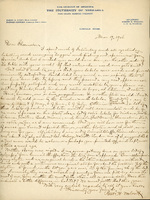 Handwritten letter, 1 page, from Robert H. Wolcott to Frank H. Shoemaker, "I spent much of Saturday and all yesterday labelling and arranging 'taggers' and picking out specimens for Harris."