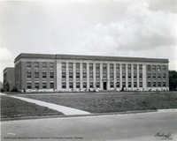 South facade of Andrews Hall. The grassy area in the foreground was used as the military drill field until the early 1930s.