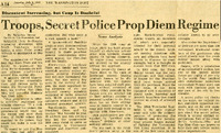 Original title: "Troops, Secret Police Prop Diem Regime", Keever's title: "Anti-Diem Coup Doubtful Now", Article for the Washington Post about the stability of the NgÃ´ ÄÃ¬nh Diá»‡m/Cáº§n Lao (Personalist/Personalist Labor Revolutionary Party) regime in Saigon, page A14