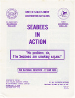 Reprint of a National Observer article titled "From Iwo to Da Nang Continuing Seabee Saga: With Their Old Friends, the Marines, They Battle Enemy While Building Bases" for a Seabees press release
