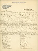 Handwritten letter, 2 pages, from Robert H. Wolcott to Frank H. Shoemaker, "Your kind note of May W carner lg(?) me in Lincoln as I was making my preparations lg(?) come here and the letter from of the 6th was forwarded lower, with the lists."
