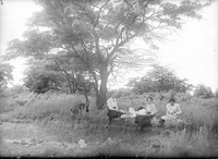 Original caption: Outing party at Salt Basin, Lincoln, NE. Three unidentified seated women. June 4, 1916