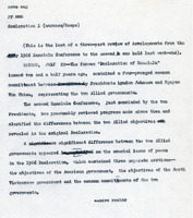 Original title: "declaration", Keever's title: "'Declaration of Honolulu' in 1966 Spurs Saigon to a last Democratic Constitution and Elected Government." Article draft comparing the circumstances behind the 1966 and 1968 Honolulu Conferences. Written for the Christian Science Monitor